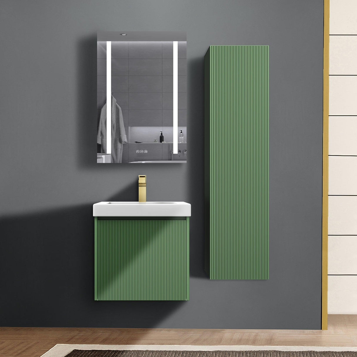 Blossom Positano 20" Floating Bathroom Vanity with Top & Side Cabinet Green Front