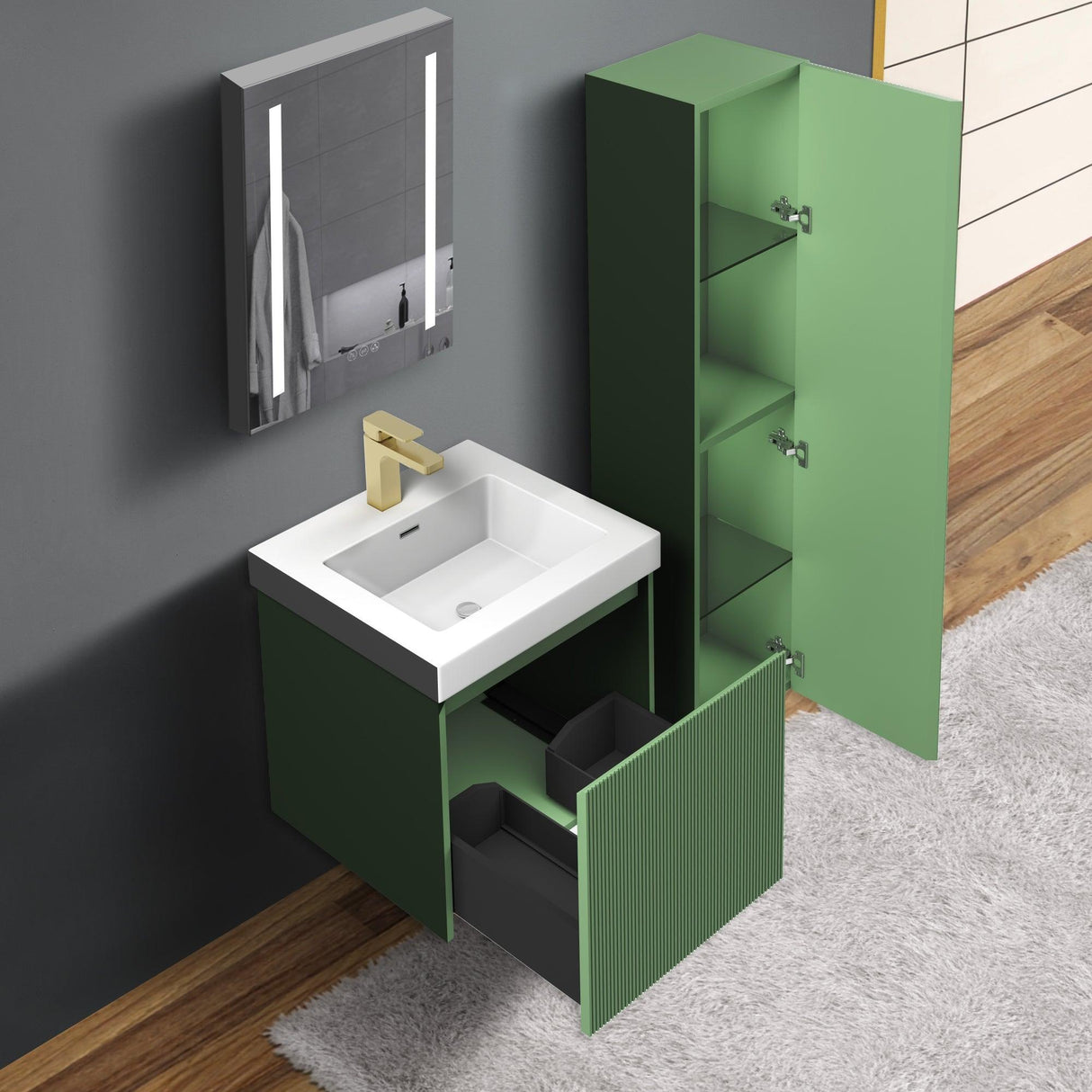 Blossom Positano 20" Complete Floating Vanity Set for Small Bathrooms with Side Cabinet