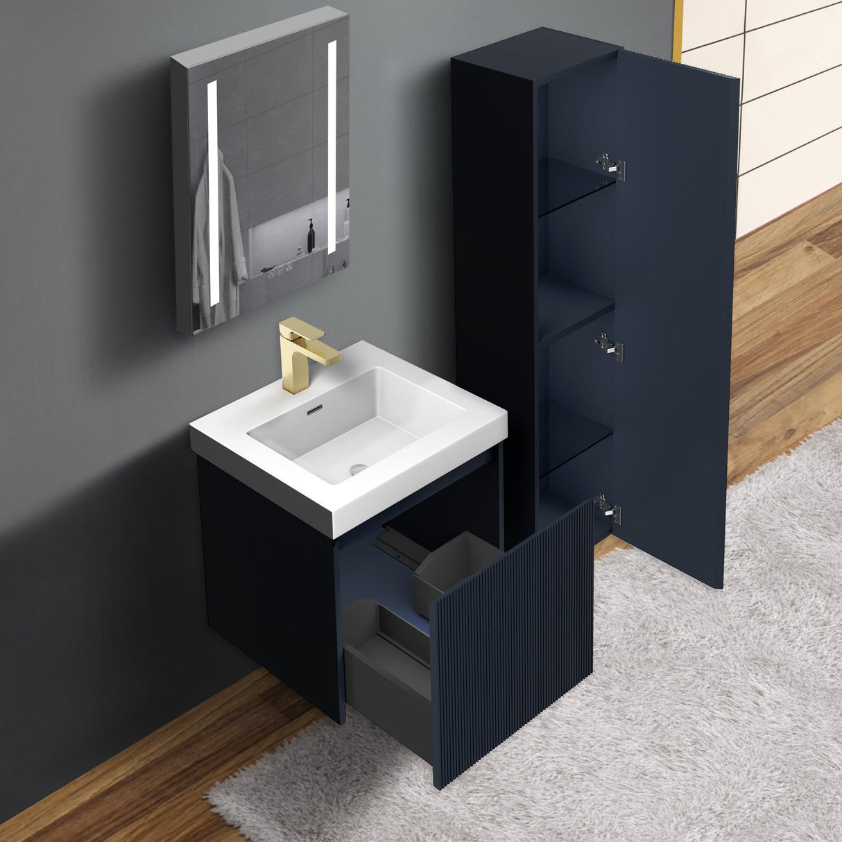 Blossom Positano 20" Complete Floating Vanity Set for Small Bathrooms with Side Cabinet