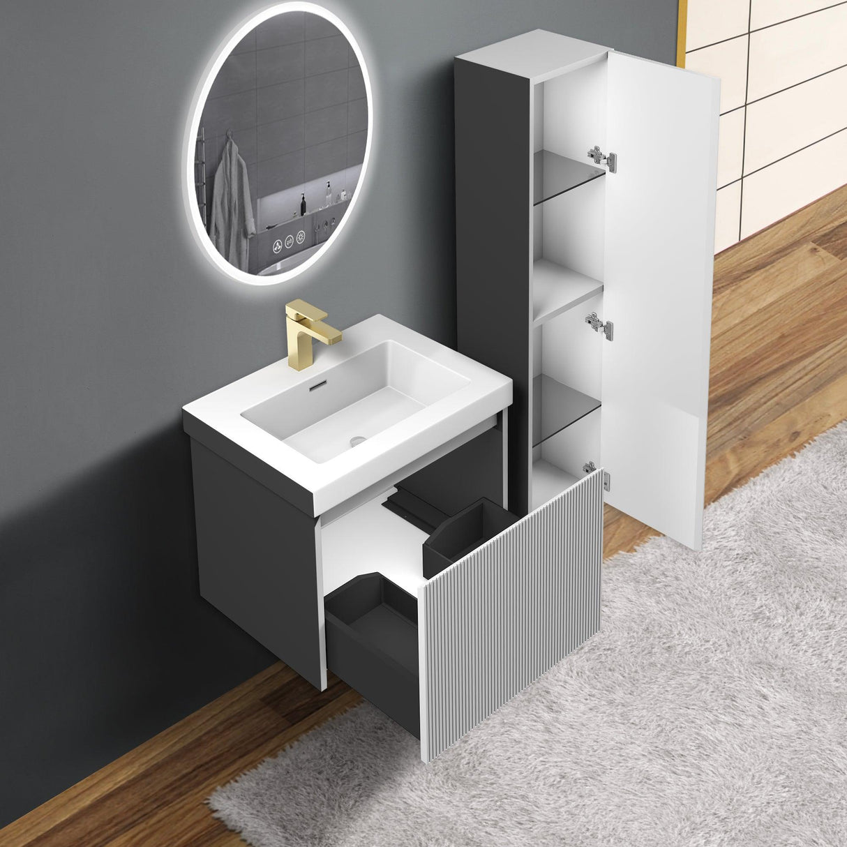 Blossom Positano 24" Floating Bathroom Vanity with Top & Side Cabinet