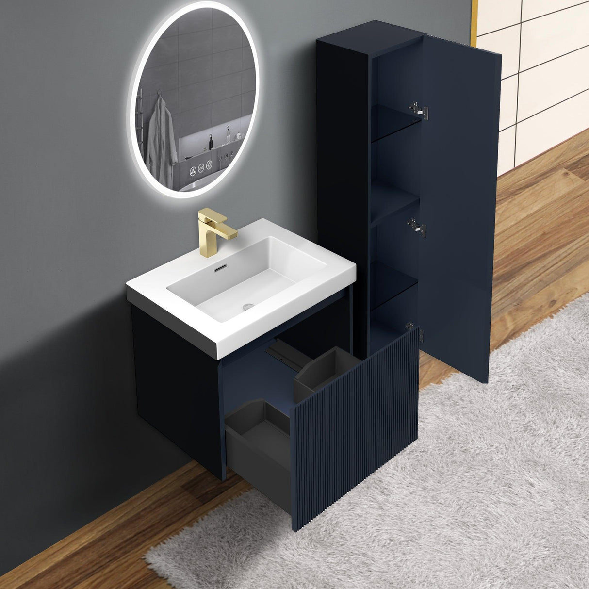Blossom Positano 24" Floating Bathroom Vanity with Top & Side Cabinet