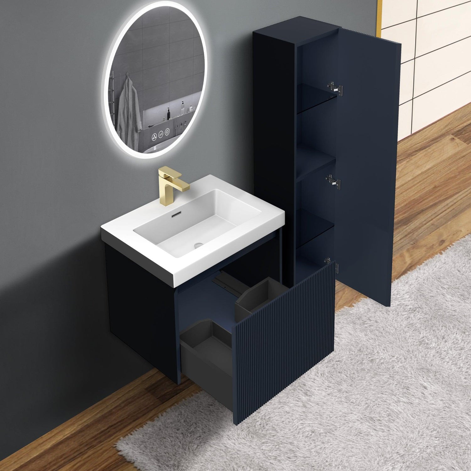 Blossom Positano 24" Floating Bathroom Vanity with Top & Side Cabinet