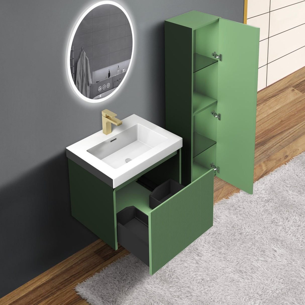 Blossom Positano 24" Floating Bathroom Vanity with Top & Side Cabinet