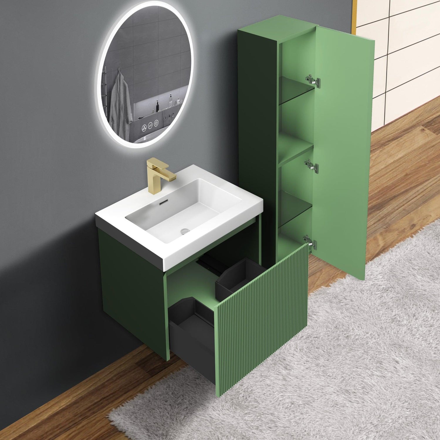 Blossom Positano 24" Floating Bathroom Vanity with Top & Side Cabinet
