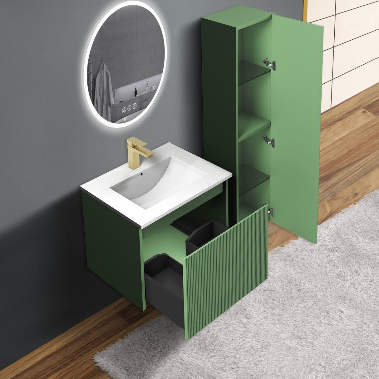 Blossom Positano 24" Floating Bathroom Vanity with Top & Side Cabinet