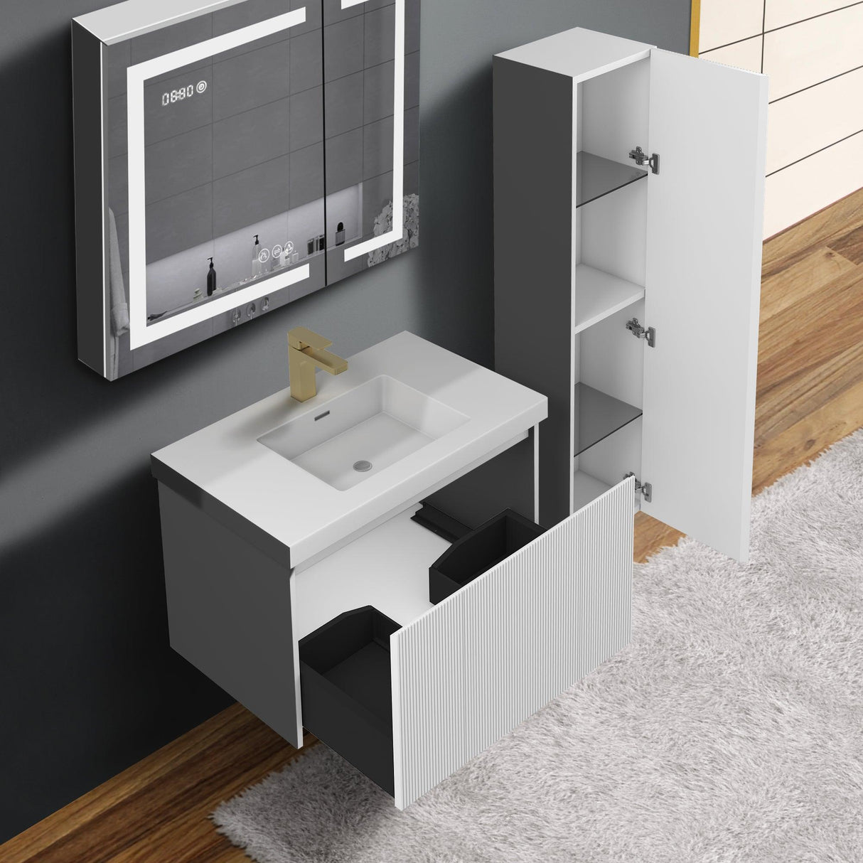 Blossom Positano 30 " Floating Bat hroom Vanity with Top & Side Cabinet V8028 30