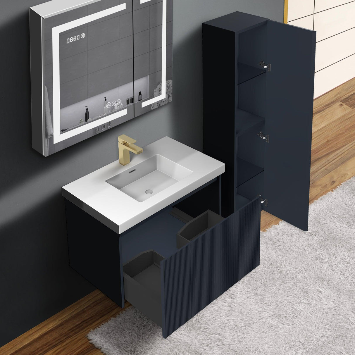 Blossom Positano 30 " Floating Bat hroom Vanity with Top & Side Cabinet V8028 30