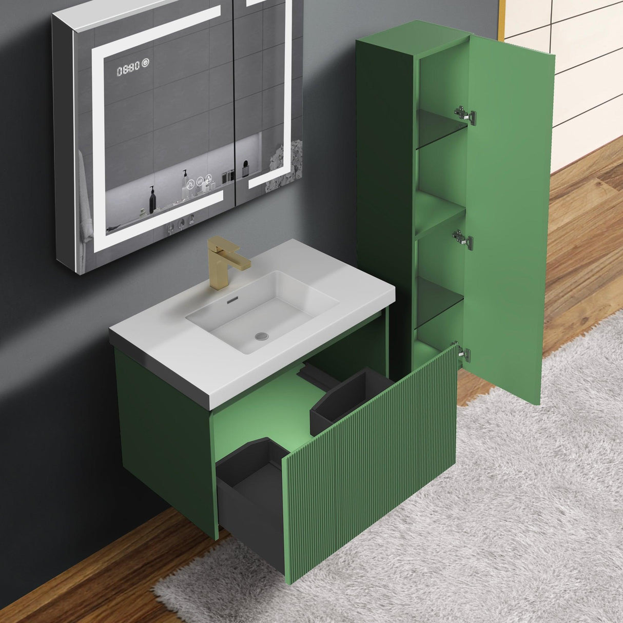 Blossom Positano 30 " Floating Bat hroom Vanity with Top & Side Cabinet V8028 30