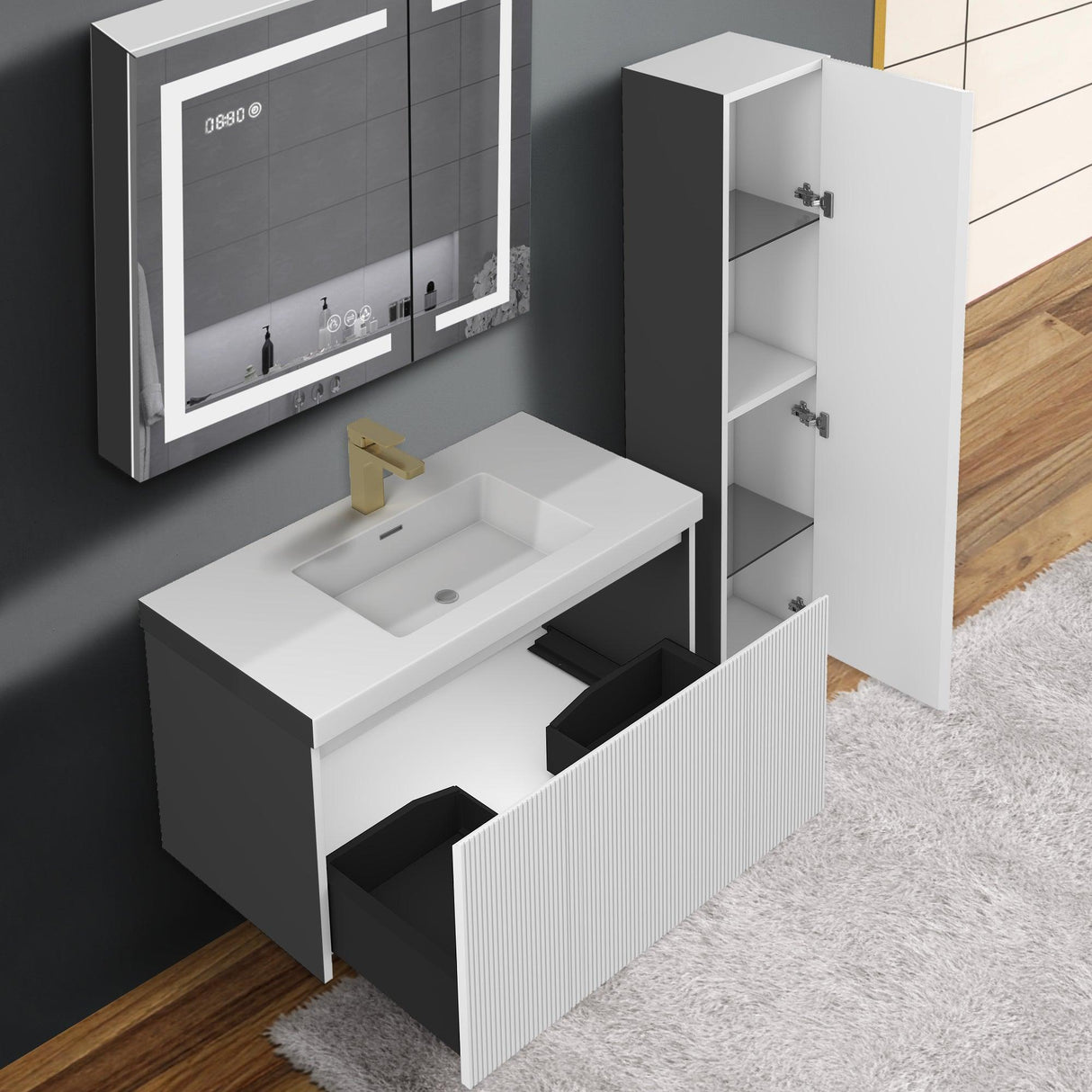 Blossom Positano 36" Floating Bathroom Vanity with Top & Side Cabinet