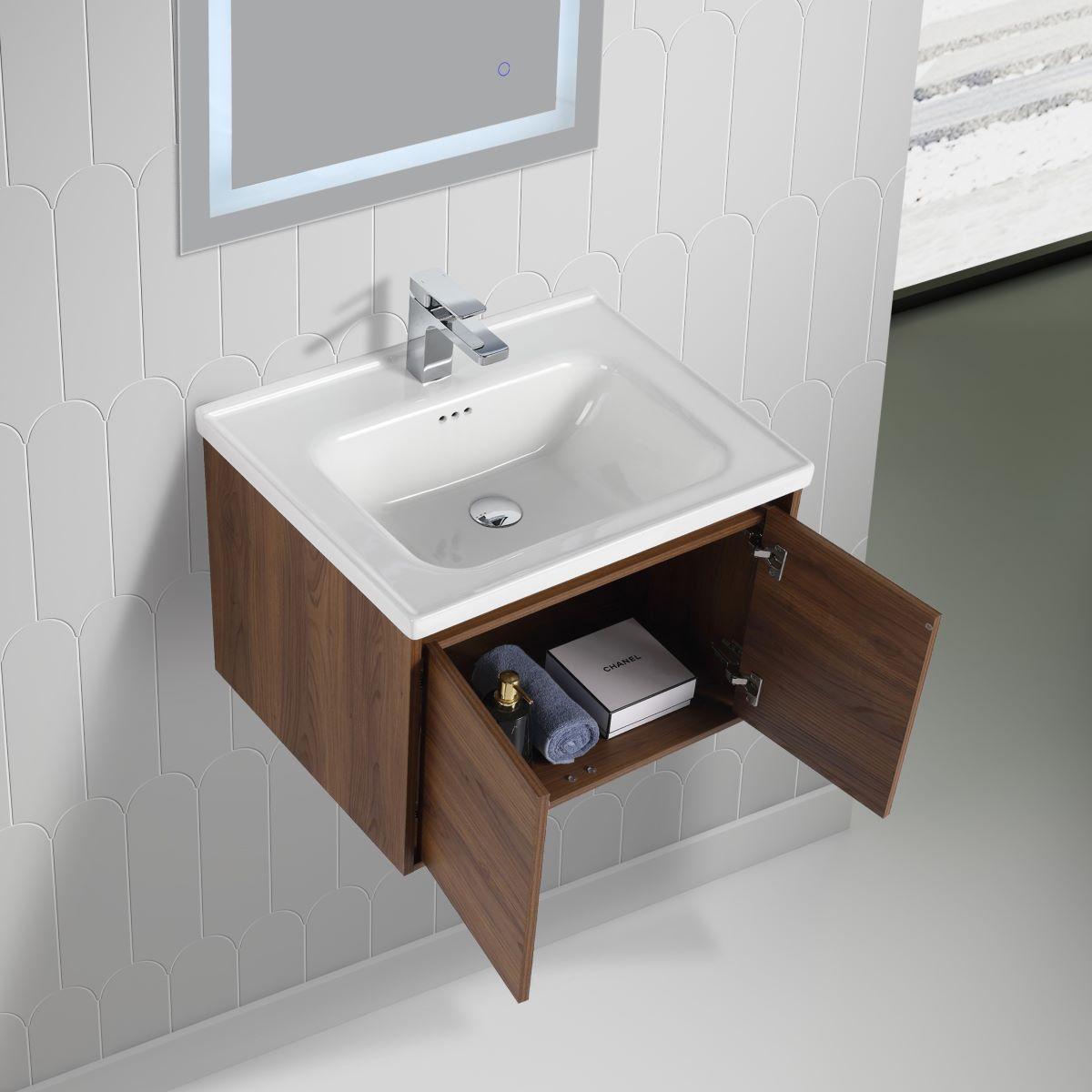 Blossom Bern 24″ Vanity with Ceramic Basin - Sleek Eco-Friendly Design in Glossy White, Brown Walnut & Classic Oak