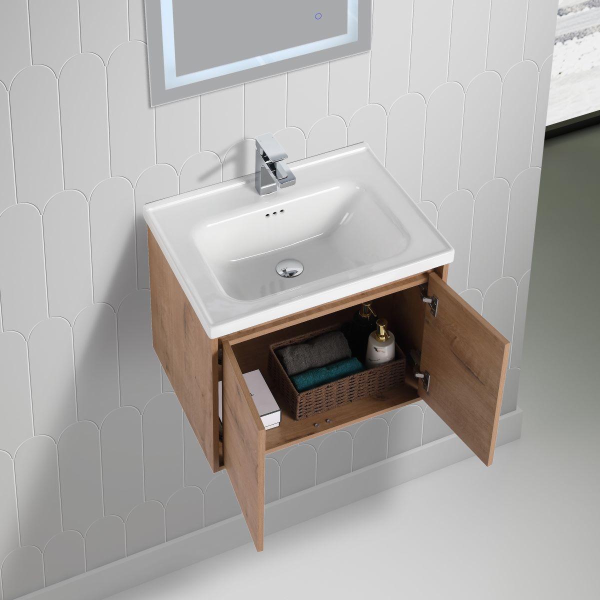 Blossom Bern 24″ Vanity with Ceramic Basin - Sleek Eco-Friendly Design in Glossy White, Brown Walnut & Classic Oak