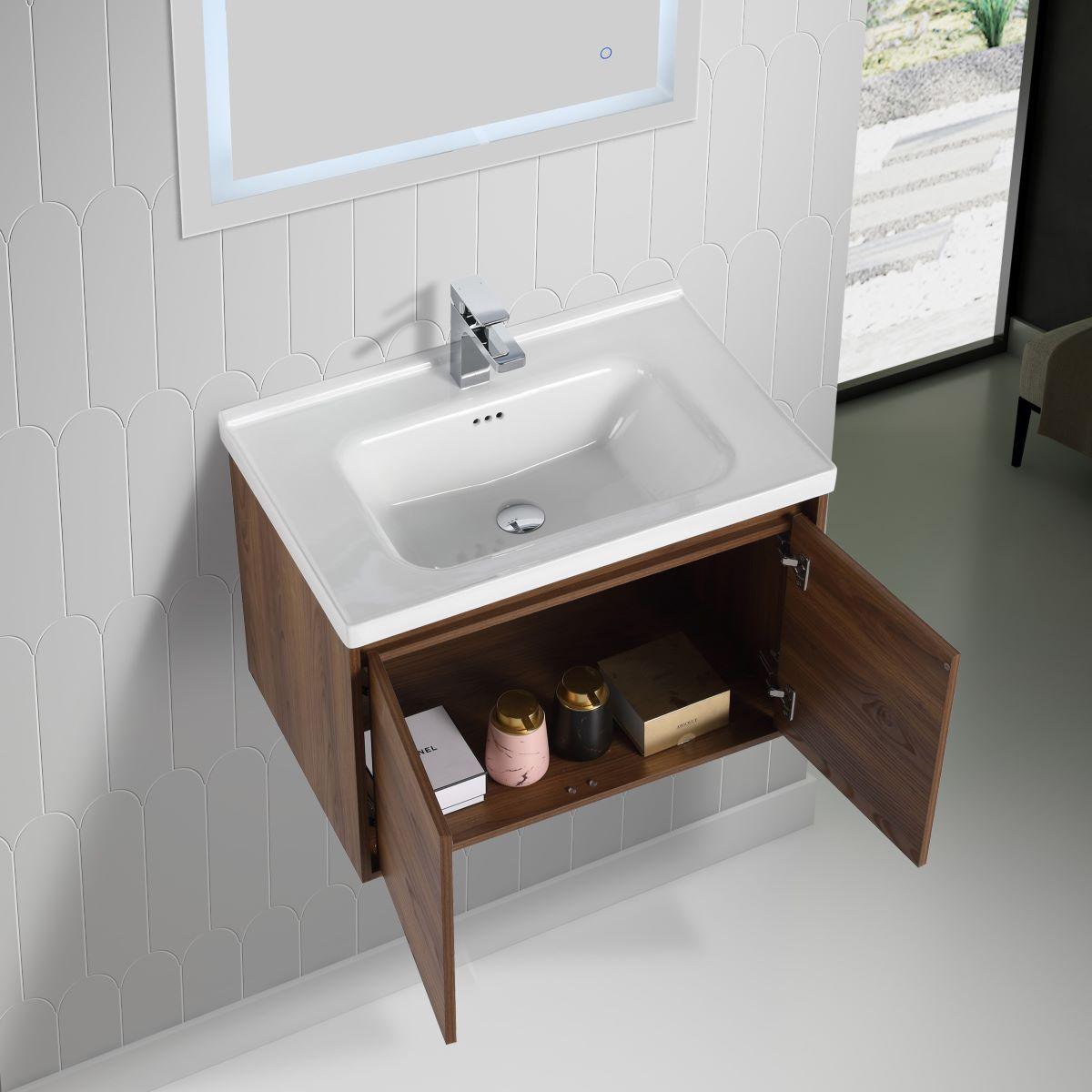 Blossom Bern 28″ Vanity with Ceramic Basin - Modern Minimalist Design in Glossy White, Brown Walnut & Classic Oak