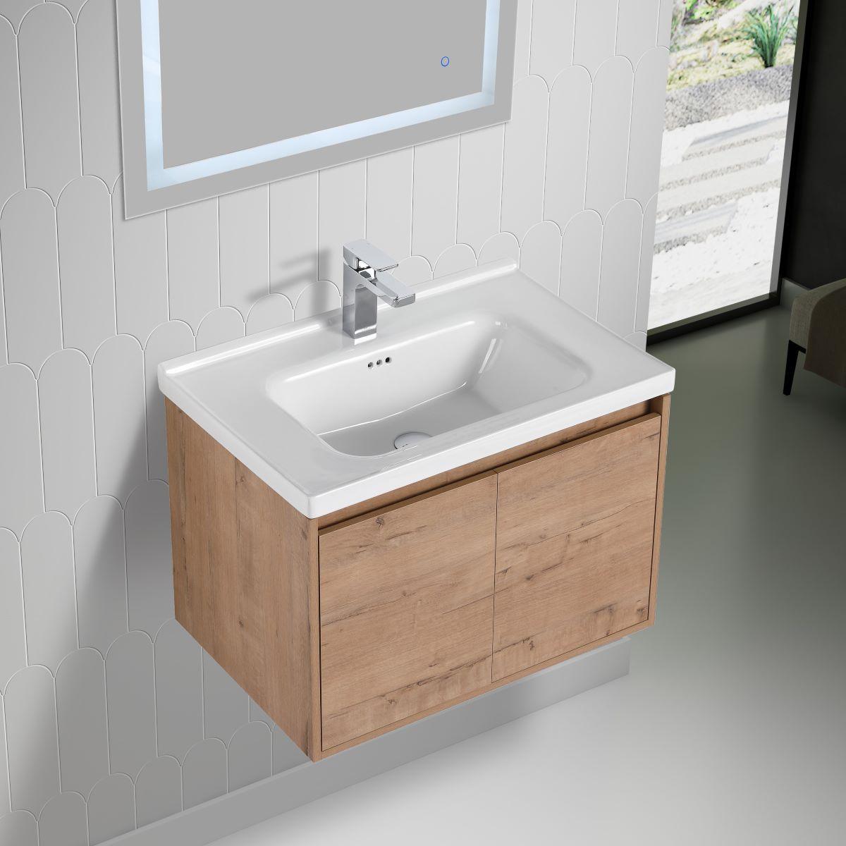 Blossom Bern 28″ Vanity with Ceramic Basin - Modern Minimalist Design in Glossy White, Brown Walnut & Classic Oak