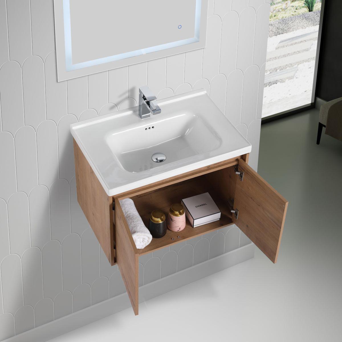 Blossom Bern 28″ Vanity with Ceramic Basin - Modern Minimalist Design in Glossy White, Brown Walnut & Classic Oak