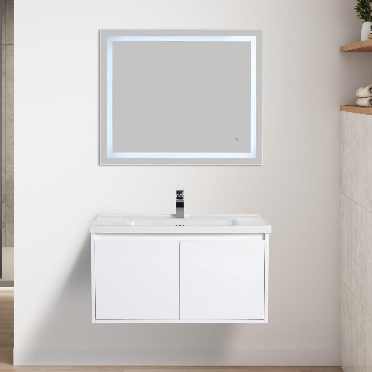 Blossom Bern 36″ Vanity with Ceramic Basin - Eco-Friendly Minimalist Design in Glossy White, front