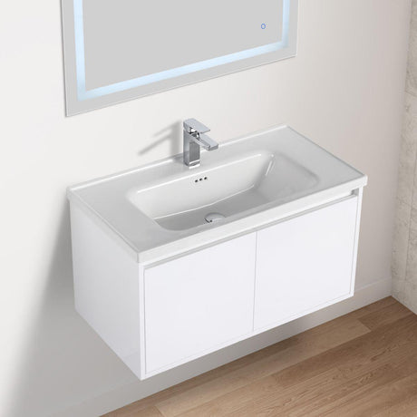 Blossom Bern 36″ Vanity with Ceramic Basin - Eco-Friendly Minimalist Design in Glossy White, Brown Walnut & Classic Oak