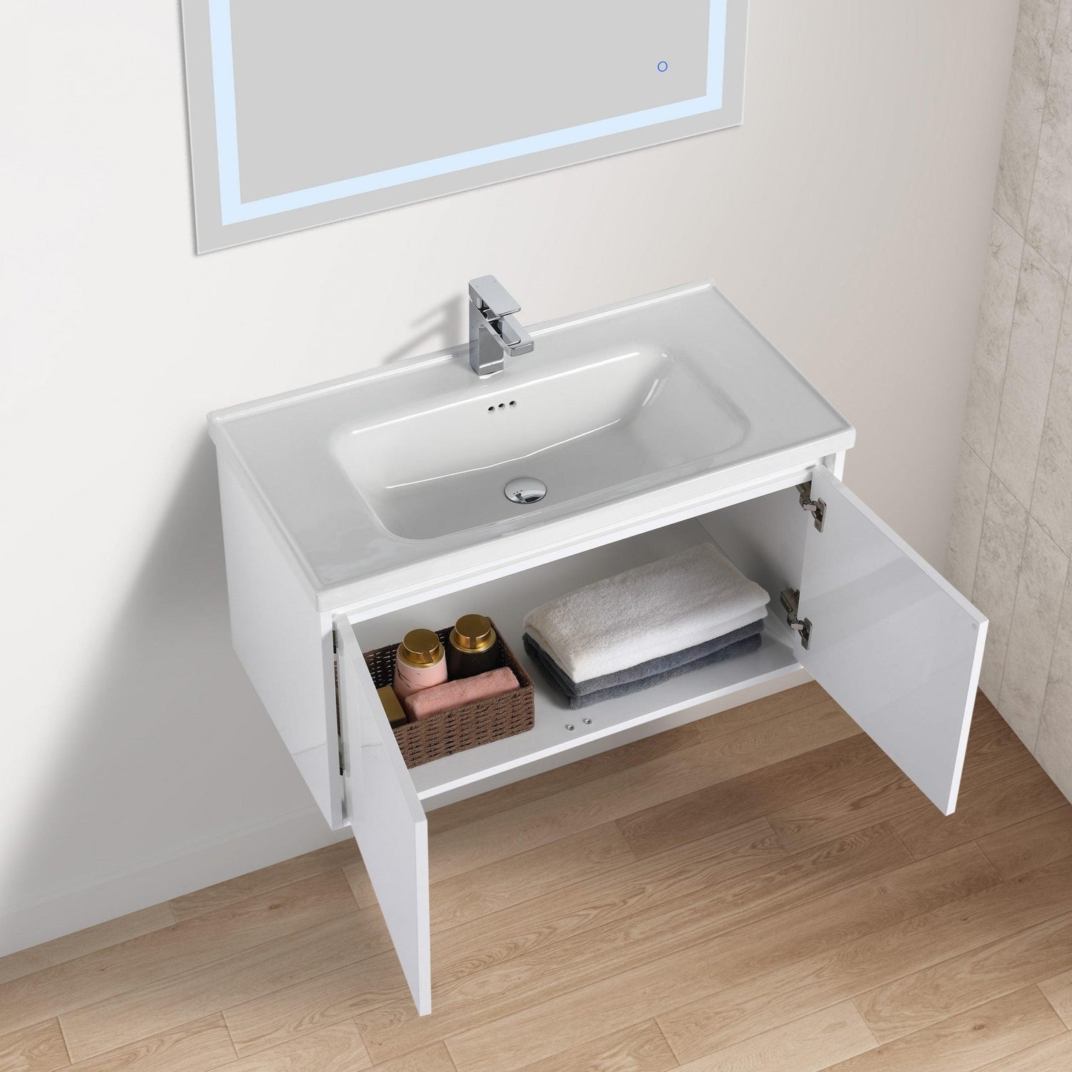Blossom Bern 36″ Vanity with Ceramic Basin - Eco-Friendly Minimalist Design in Glossy White, Brown Walnut & Classic Oak