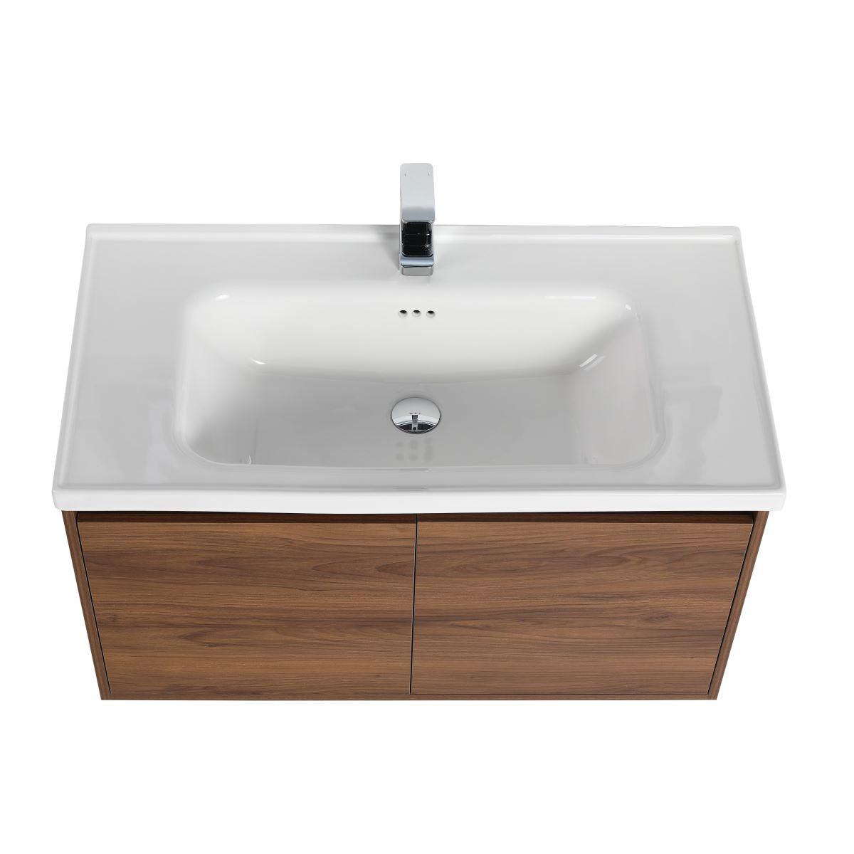 Blossom Bern 36″ Vanity with Ceramic Basin - Eco-Friendly Minimalist Design in Glossy White, Brown Walnut & Classic Oak