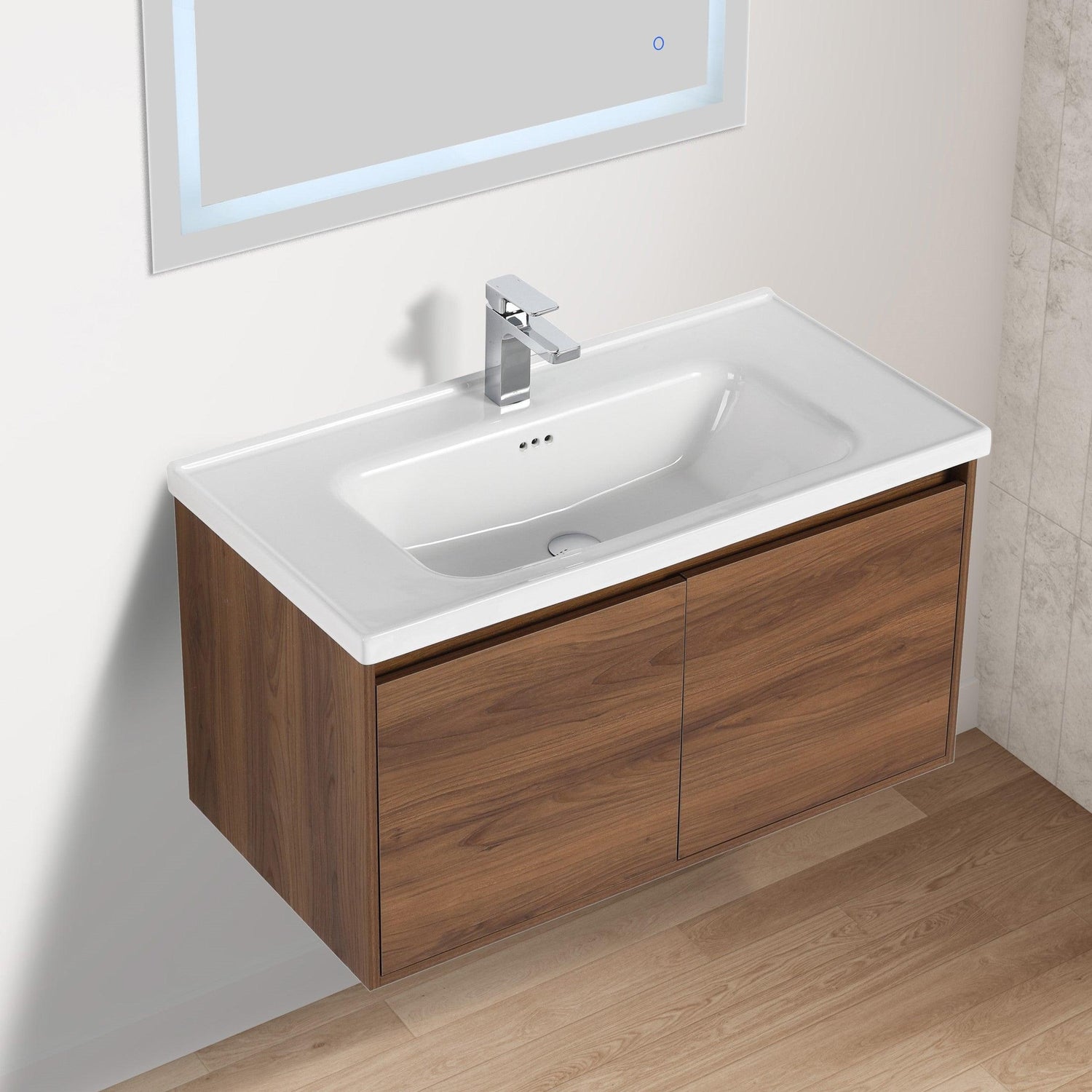 Blossom Bern 36″ Vanity with Ceramic Basin - Eco-Friendly Minimalist Design in Glossy White, Brown Walnut & Classic Oak