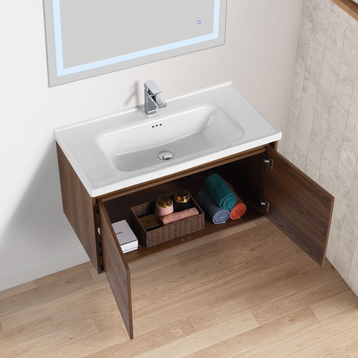 Blossom Bern 36″ Vanity with Ceramic Basin - Eco-Friendly Minimalist Design in Glossy White, Brown Walnut & Classic Oak