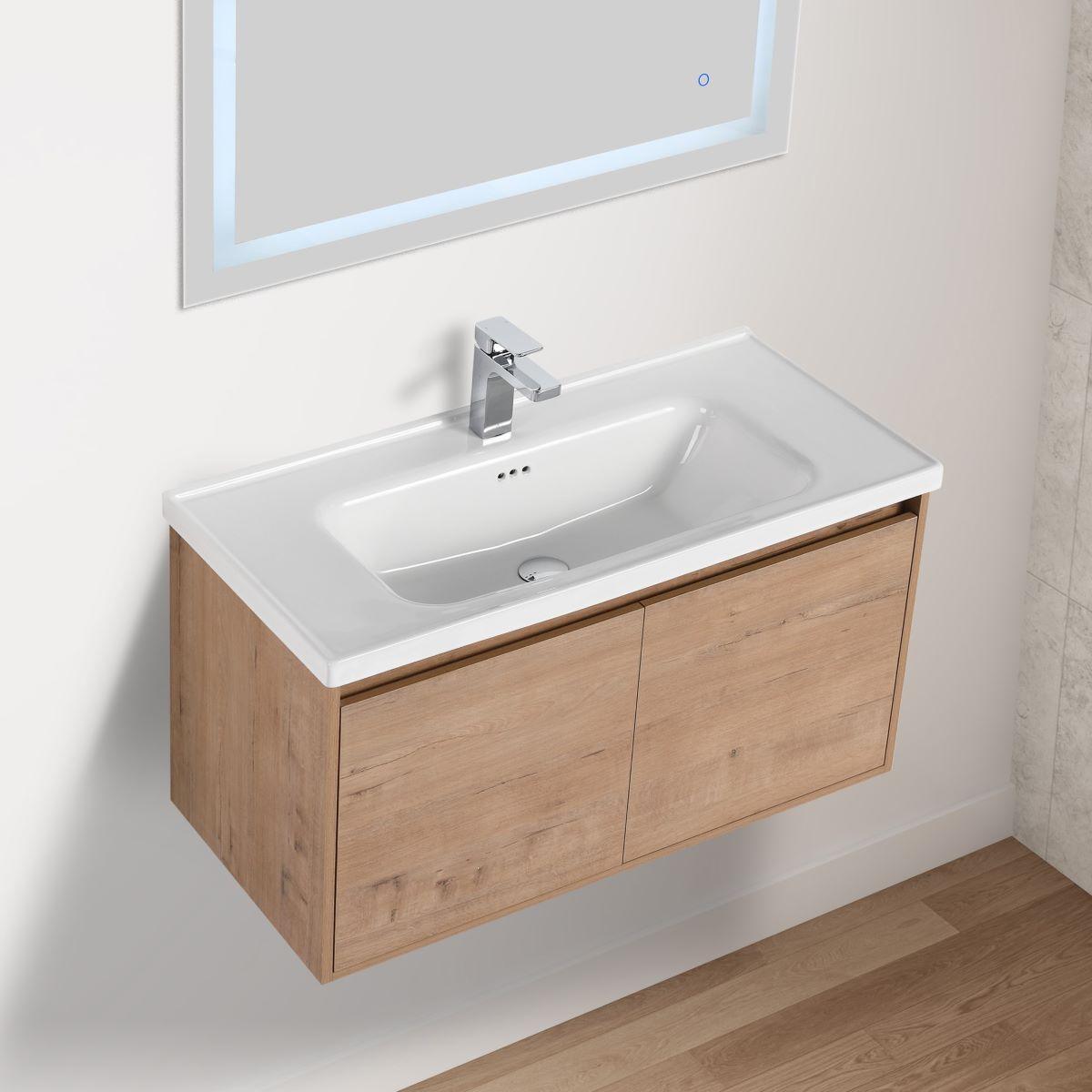 Blossom Bern 36″ Vanity with Ceramic Basin - Eco-Friendly Minimalist Design in Glossy White, Brown Walnut & Classic Oak