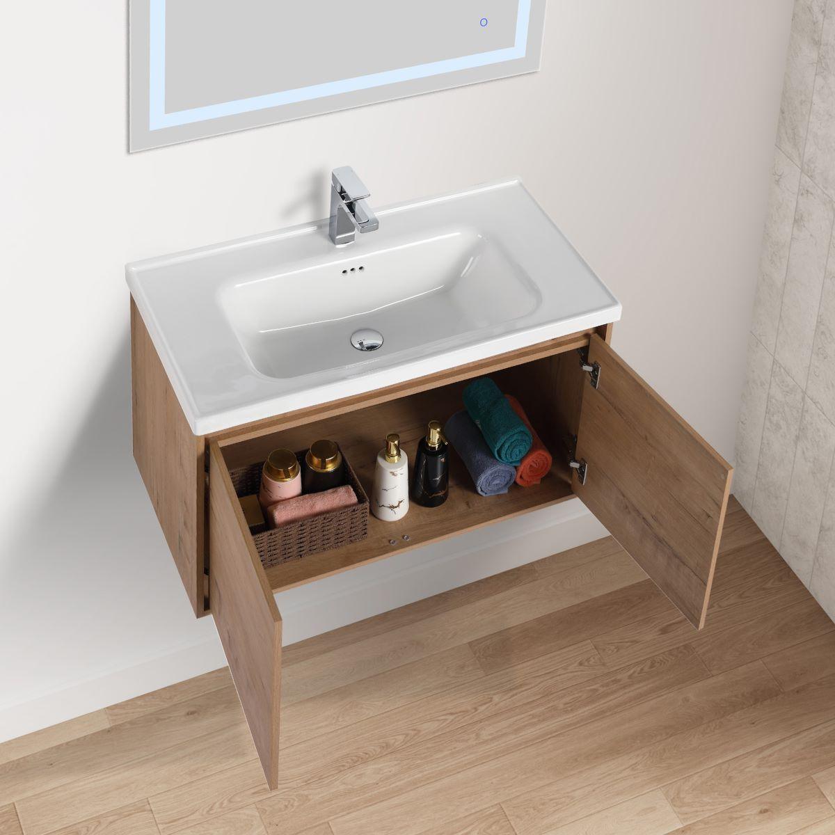 Blossom Bern 36″ Vanity with Ceramic Basin - Eco-Friendly Minimalist Design in Glossy White, Brown Walnut & Classic Oak