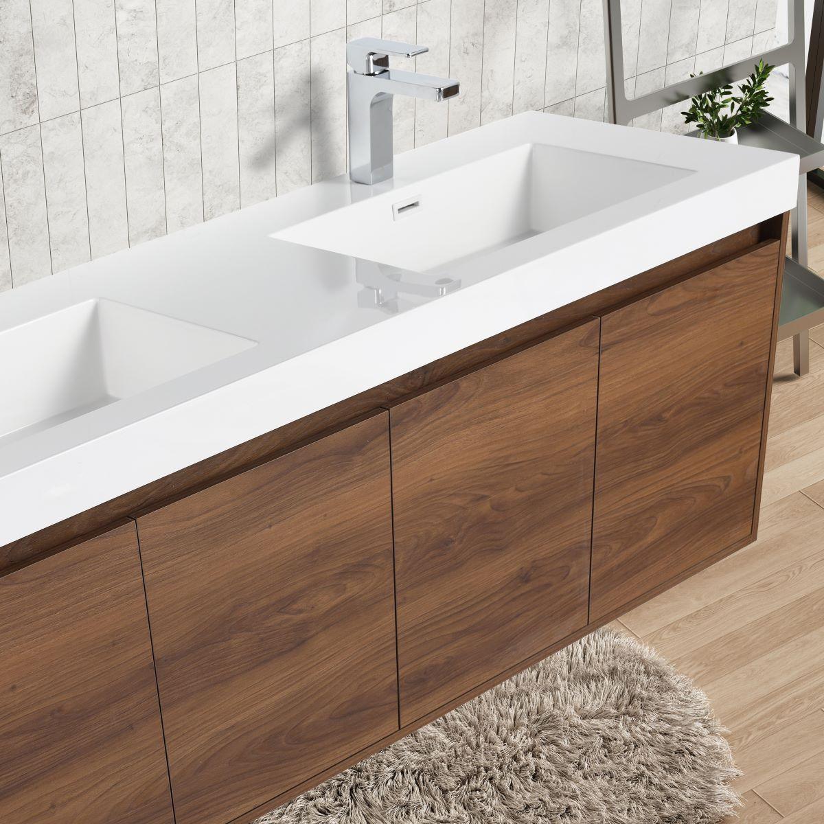 Blossom Bern 60″ Single/Double Vanity - Spacious Minimalist Design in Glossy White, Brown Walnut & Classic Oak