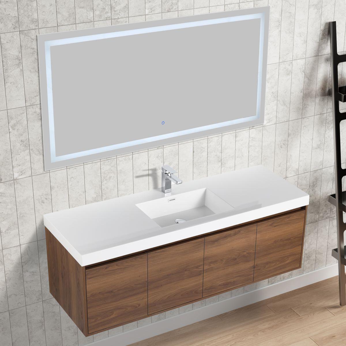 Blossom Bern 60″ Single/Double Vanity - Spacious Minimalist Design in Glossy White, Brown Walnut & Classic Oak
