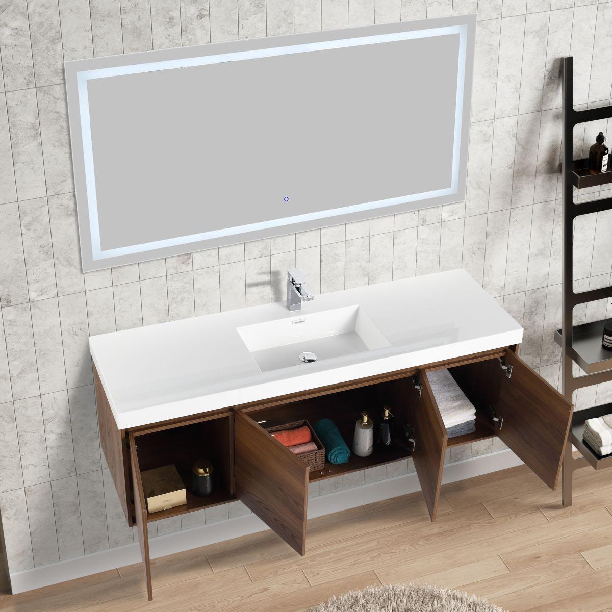 Blossom Bern 60″ Single/Double Vanity - Spacious Minimalist Design in Glossy White, Brown Walnut & Classic Oak
