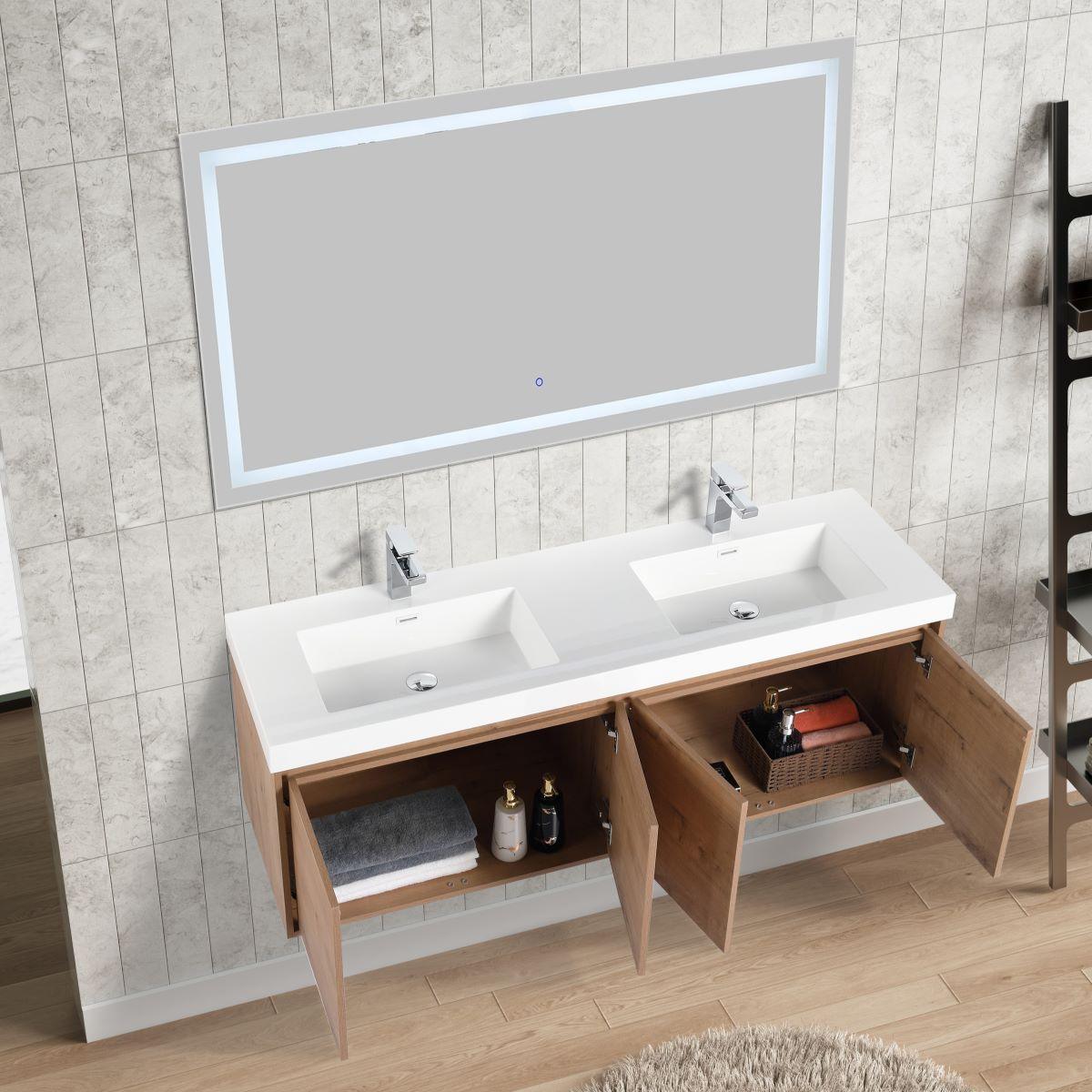 Blossom Bern 60″ Single/Double Vanity - Spacious Minimalist Design in Glossy White, Brown Walnut & Classic Oak