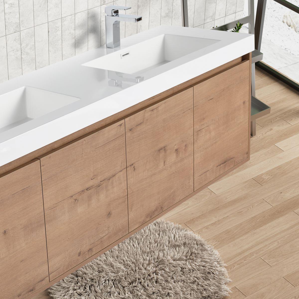 Blossom Bern 60″ Single/Double Vanity - Spacious Minimalist Design in Glossy White, Brown Walnut & Classic Oak