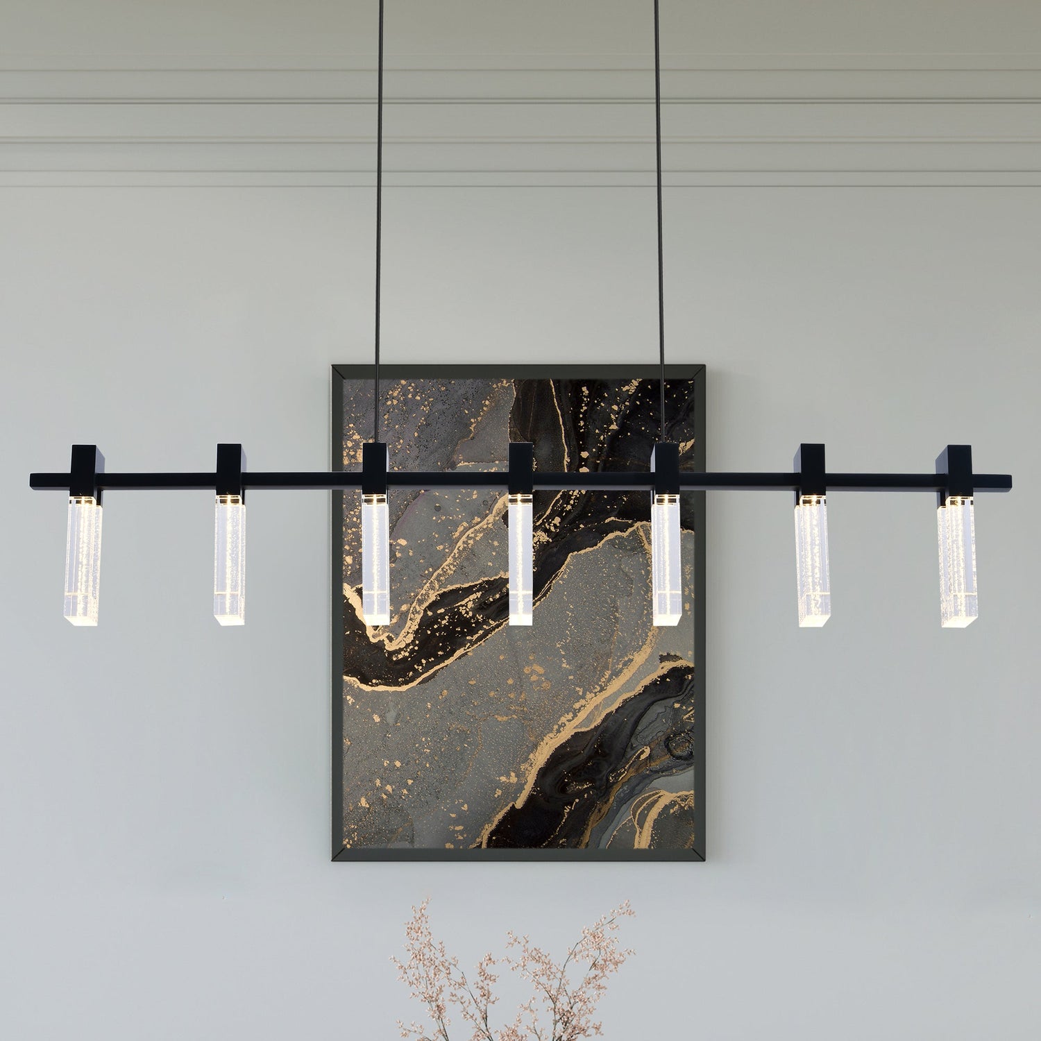 VONN Artisan Sorrento VAC3137BL 40" 7-Light ETL Cert Integrated LED Pendant, Height Adjustable Chandelier, Black