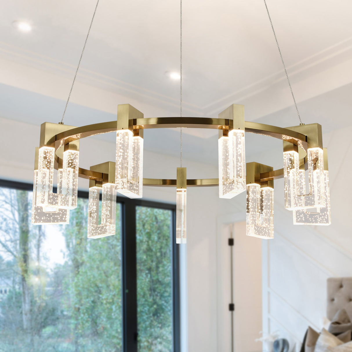 VONN Artisan Sorrento VAC3139AB 27" Integrated LED ETL Certified Pendant, Height Adjustable Chandelier, Antique Brass