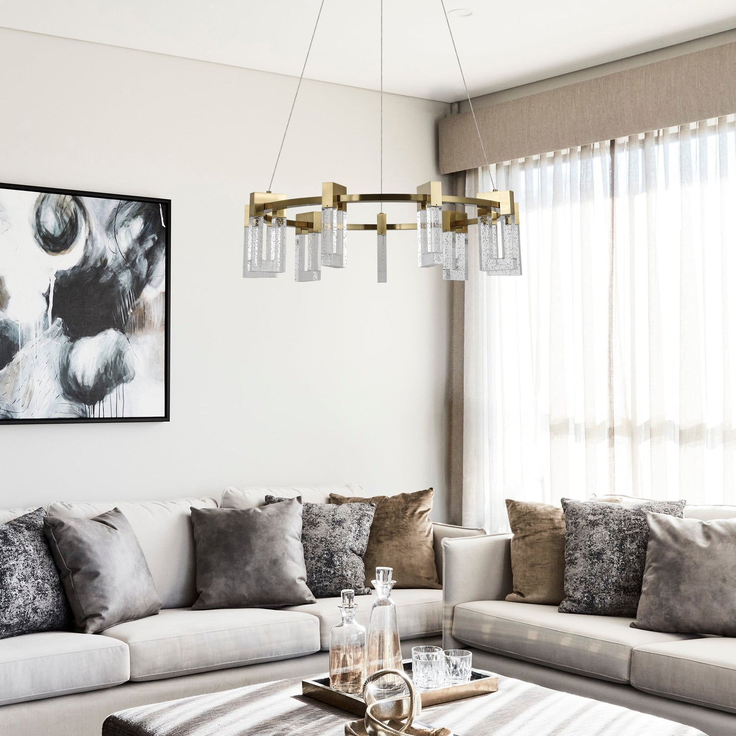 VONN Artisan Sorrento VAC3139AB 27" Integrated LED ETL Certified Pendant, Height Adjustable Chandelier, Antique Brass