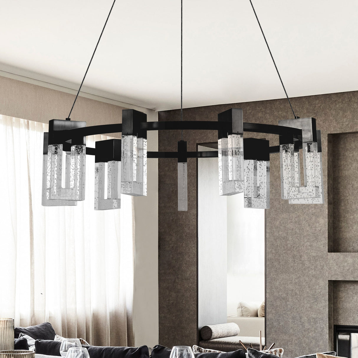 VONN Artisan Sorrento VAC3139BL 27" 9-Light ETL Cert Integrated LED Pendant, Height Adjustable Chandelier, Black