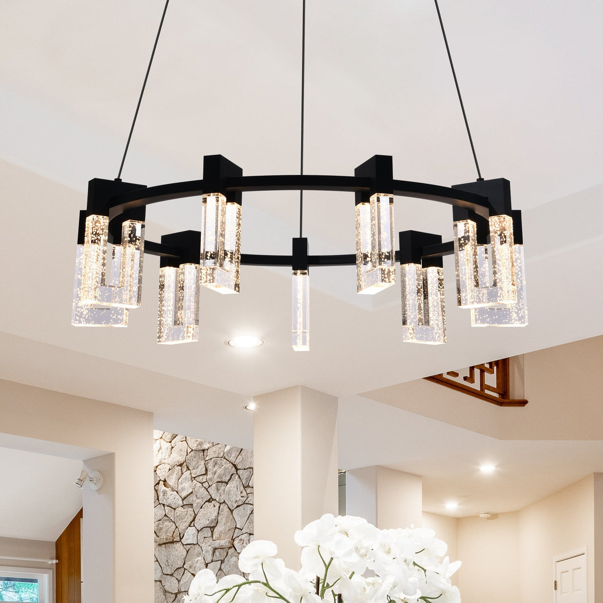 VONN Artisan Sorrento VAC3139BL 27" 9-Light ETL Cert Integrated LED Pendant, Height Adjustable Chandelier, Black