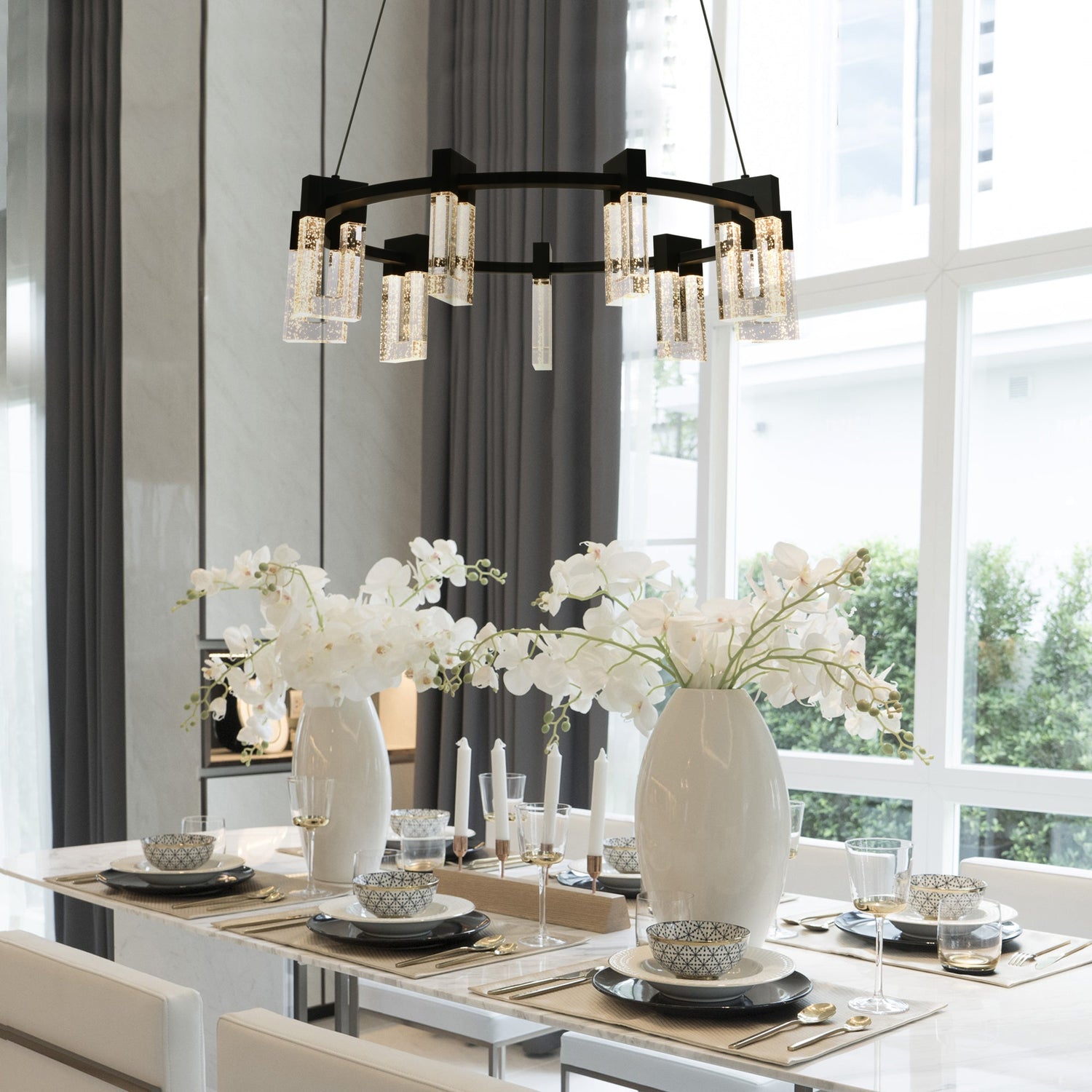 VONN Artisan Sorrento VAC3139BL 27" 9-Light ETL Cert Integrated LED Pendant, Height Adjustable Chandelier, Black