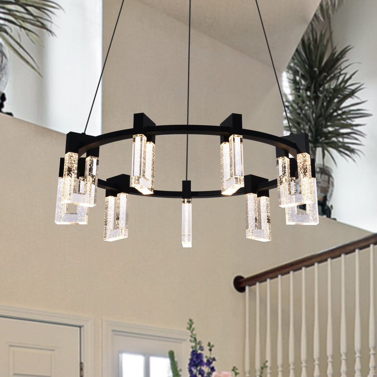 VONN Artisan Sorrento VAC3139BL 27" 9-Light ETL Cert Integrated LED Pendant, Height Adjustable Chandelier, Black