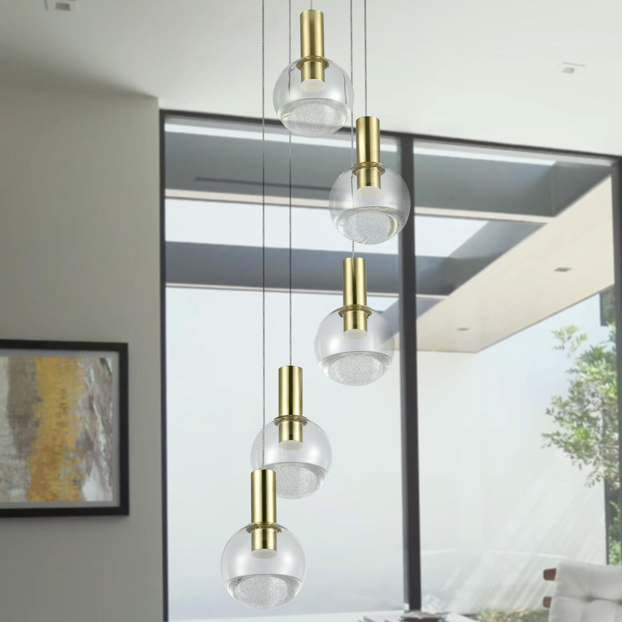 VONN Artisan Sienna VAC3185BRS 5-Light ETL Certified Integrated LED Pendant, Height Adjustable Chandelier, Brass