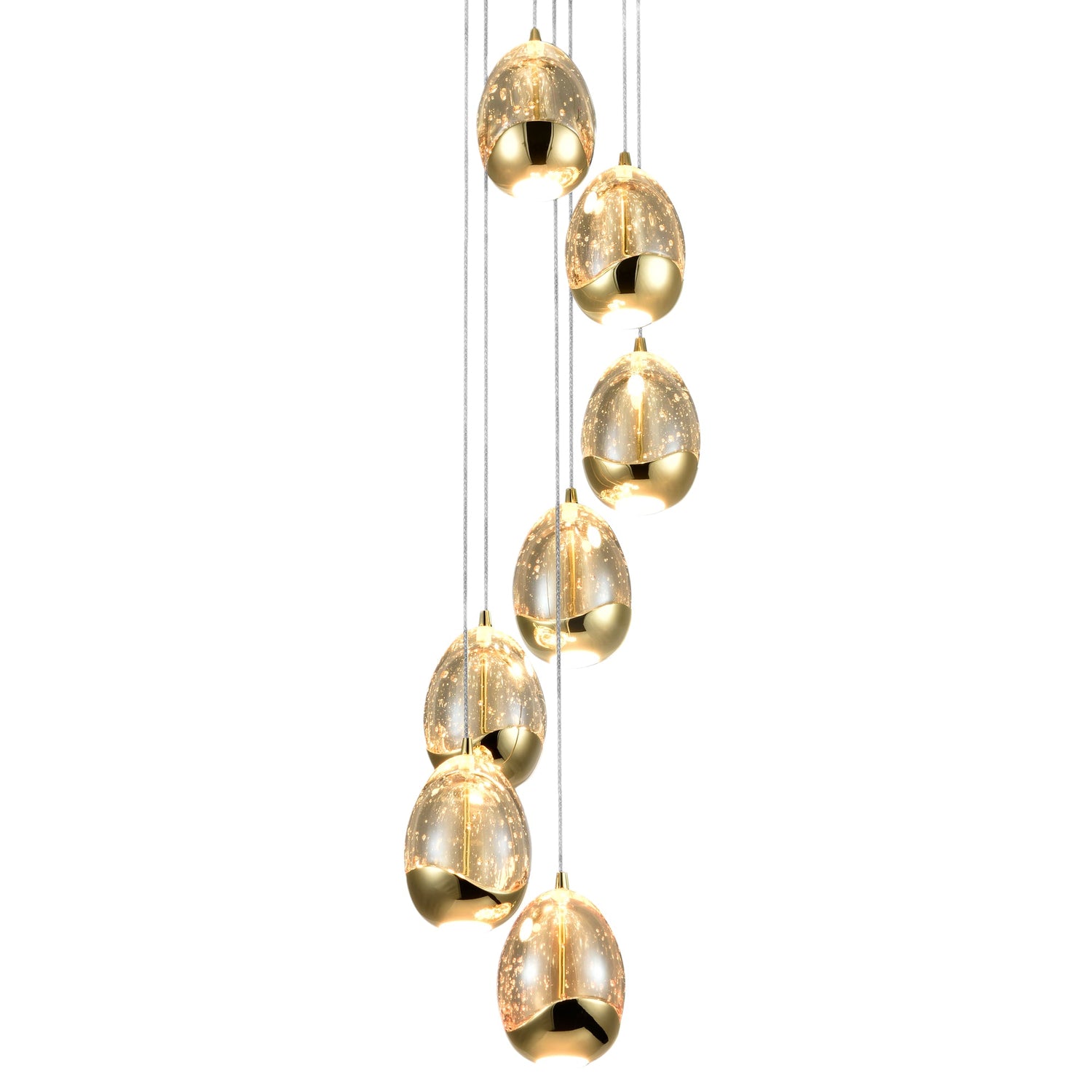 VONN Artisan Venezia VAC3207GL 7-Light Integrated LED ETL Certified Pendant, Height Adjustable Chandelier, Gold