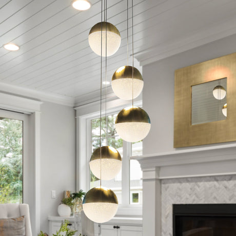 VONN Artisan Ravello VAC3285BRS 5-Light Integrated LED ETL Certified Pendant Height Adjustable Chandelier, Brass