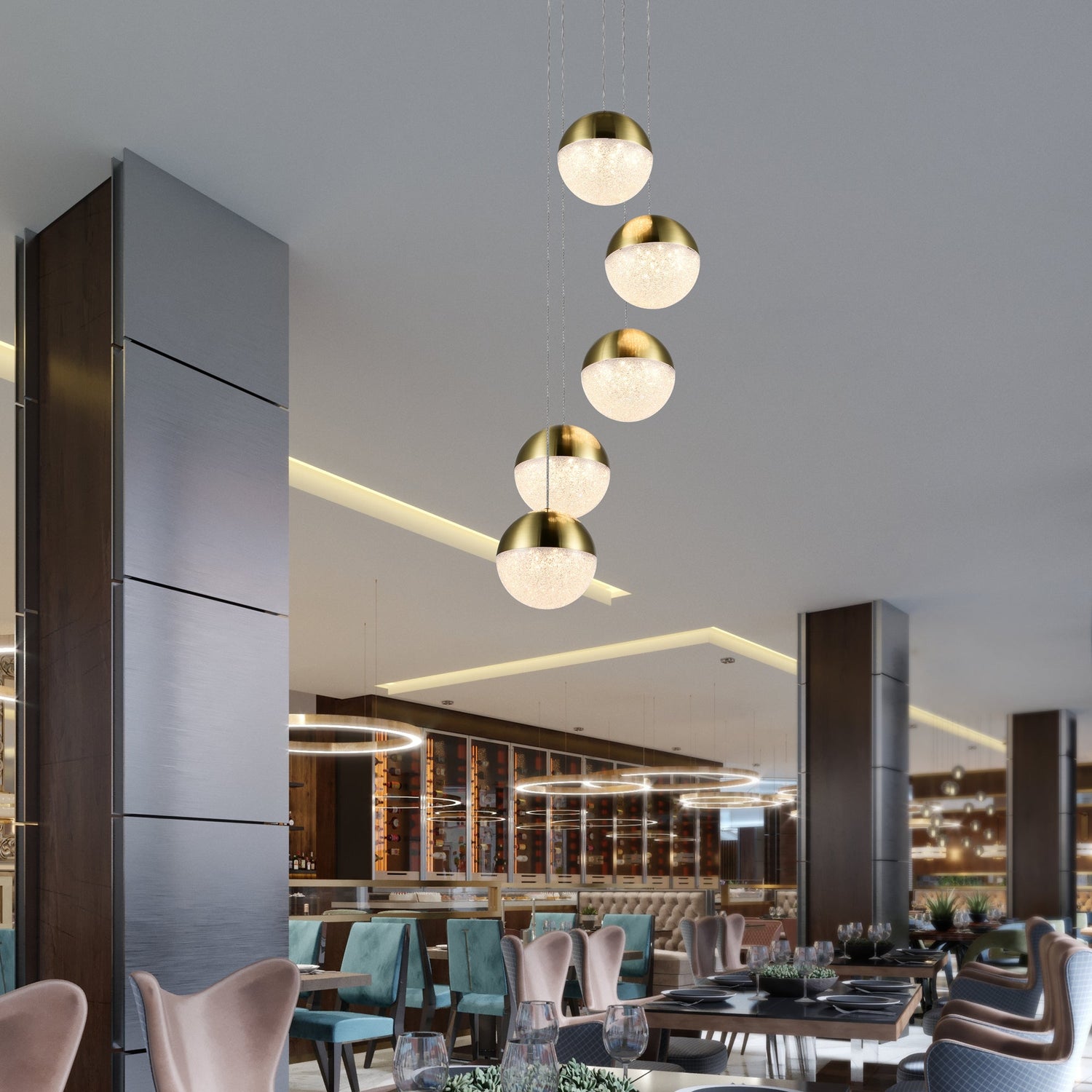 VONN Artisan Ravello VAC3285BRS 5-Light Integrated LED ETL Certified Pendant Height Adjustable Chandelier, Brass