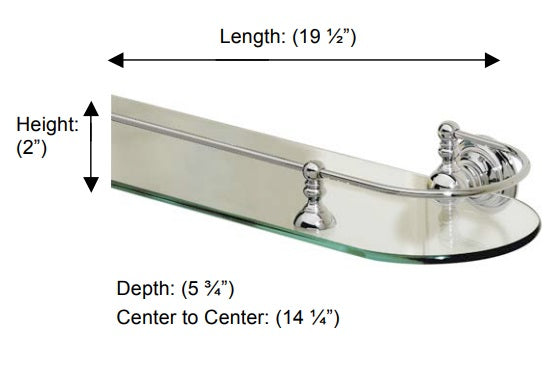 Valsan - KINGSTON Glass Shelf with Gallery, 12” 20" 24"