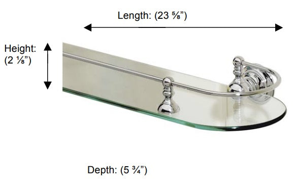 Valsan - KINGSTON Glass Shelf with Gallery, 12” 20" 24"