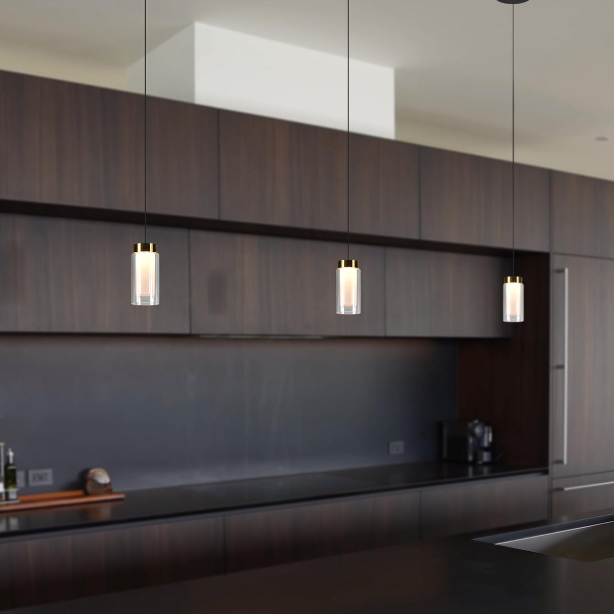 VONN Artisan Genoa VAP2111BL 5" Integrated LED ETL Certified Height Adjustable Pendant with Glass Shade, Black