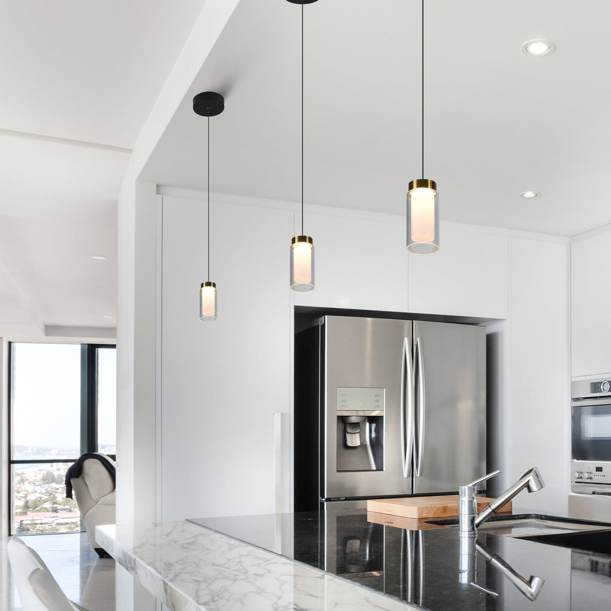 VONN Artisan Genoa VAP2111BL 5" Integrated LED ETL Certified Height Adjustable Pendant with Glass Shade, Black