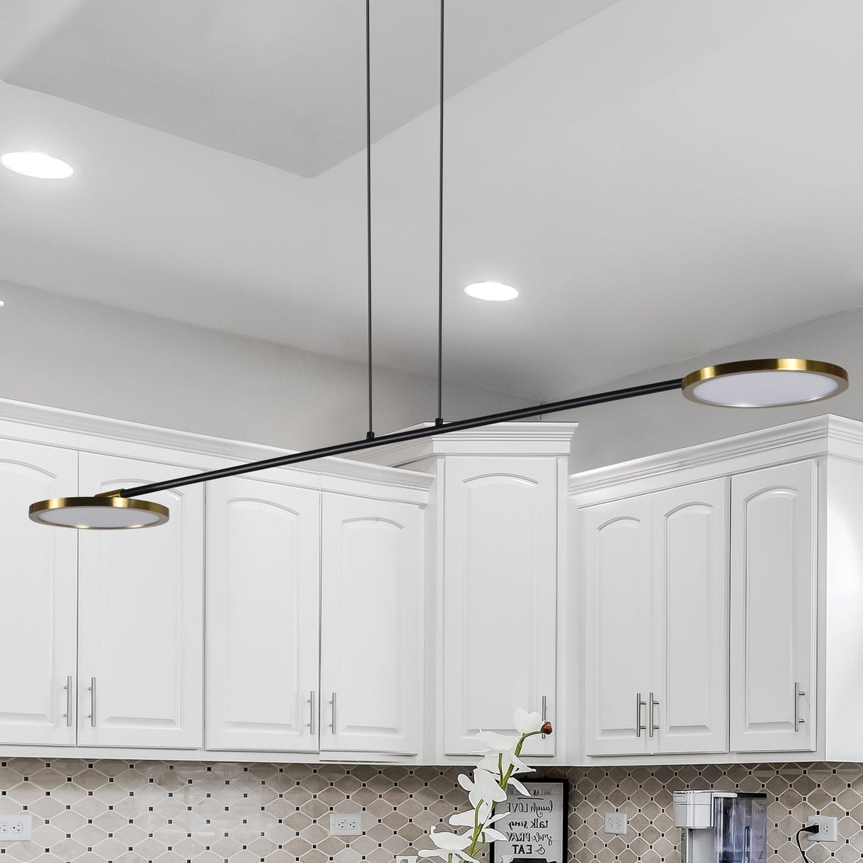 VONN Artisan Torino VAP2192AB 39" Integrated LED ETL Certified Height Adjustable Pendant, Rotating Disks, Antique Brass