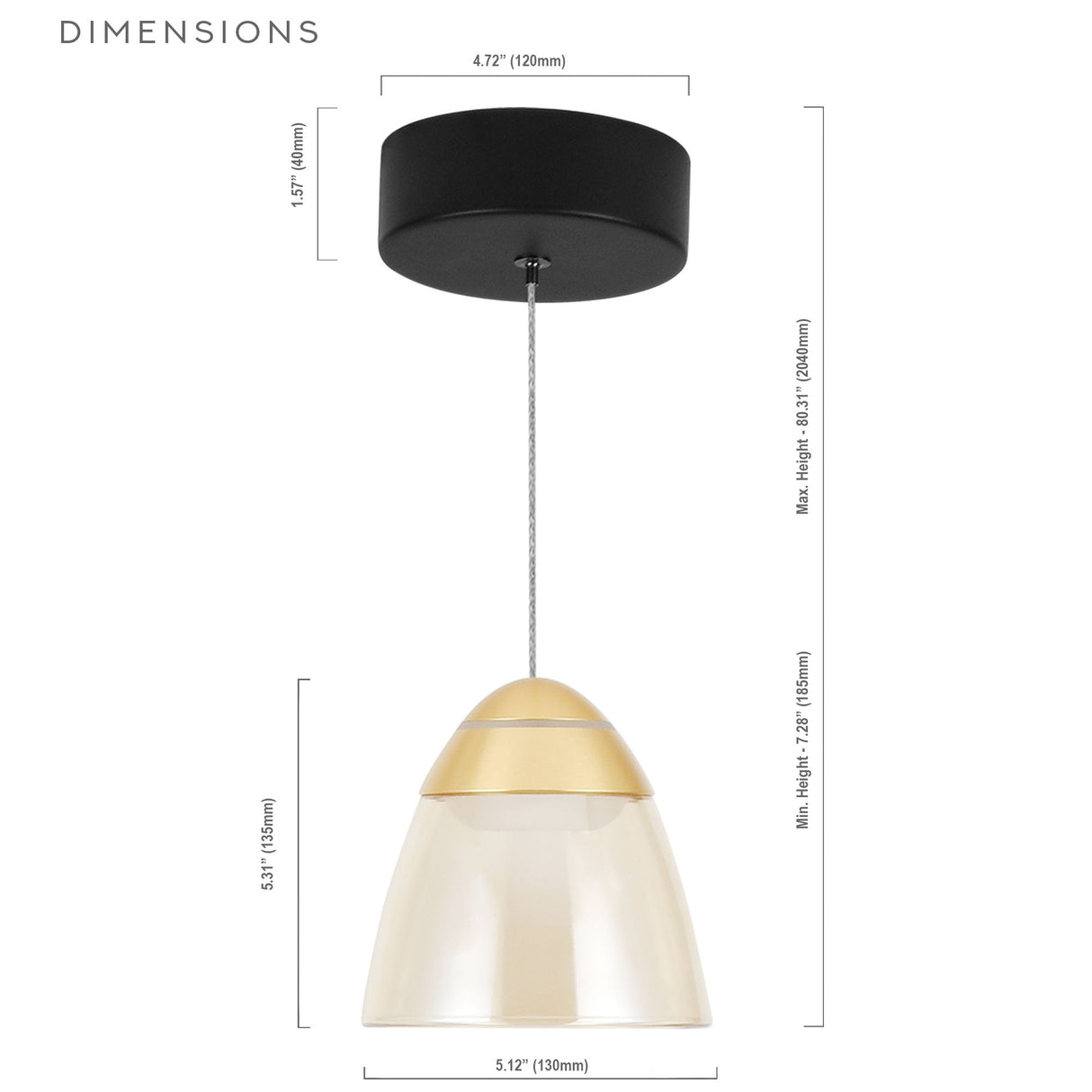 VONN Artisan Roma VAP2291BL 5" 1-Light Integrated LED ETL Certified Height Adjustable Pendant, Black