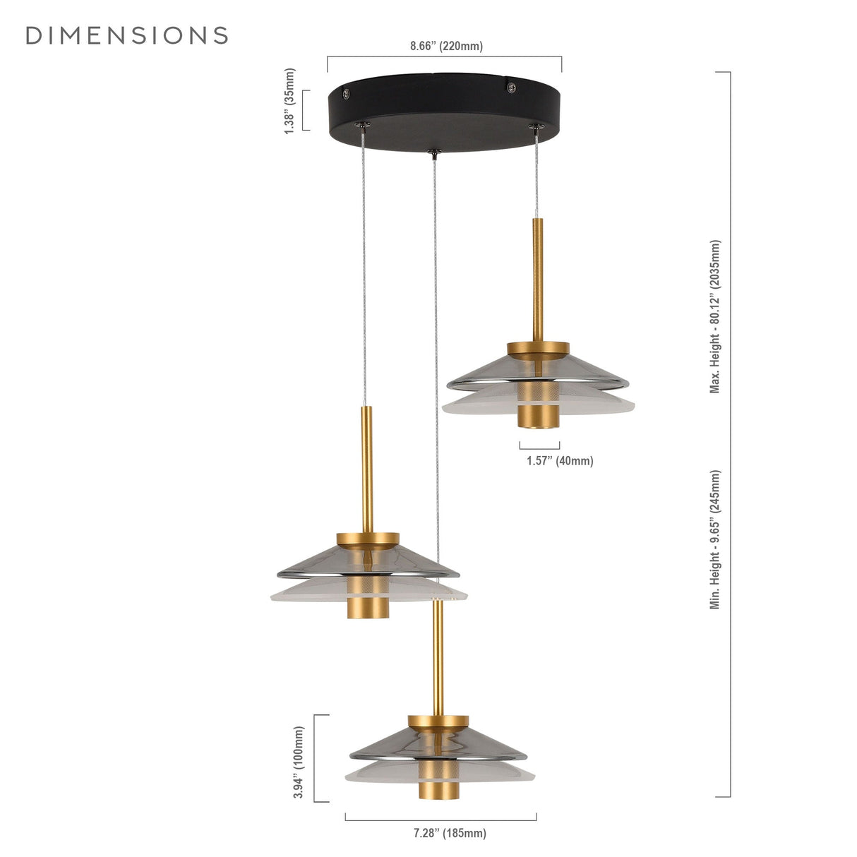 VONN Artisan Verona VAP2313BL 16" Integrated LED ETL Certified Pendant, Height Adjustable Chandelier, Black