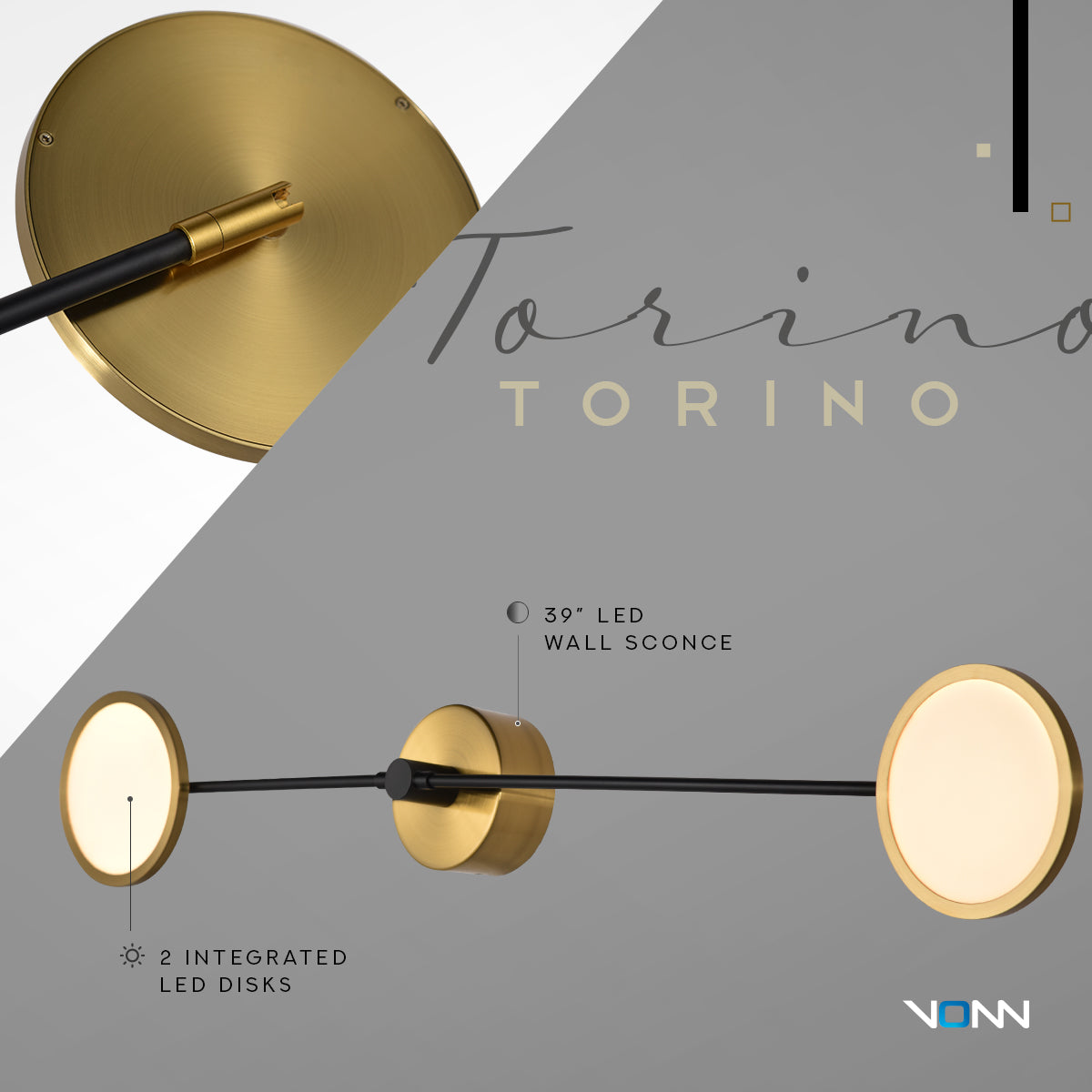 VONN Artisan Torino VAW1192AB 39" Integrated LED ETL Certified Wall Sconce, Rotating LED Circular Disks, Antique Brass